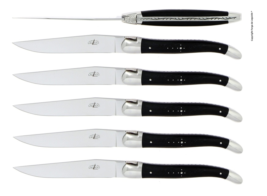 Set med 6 handgjorda köttknivar, handtag av ebenholts - Forge de Laguiole