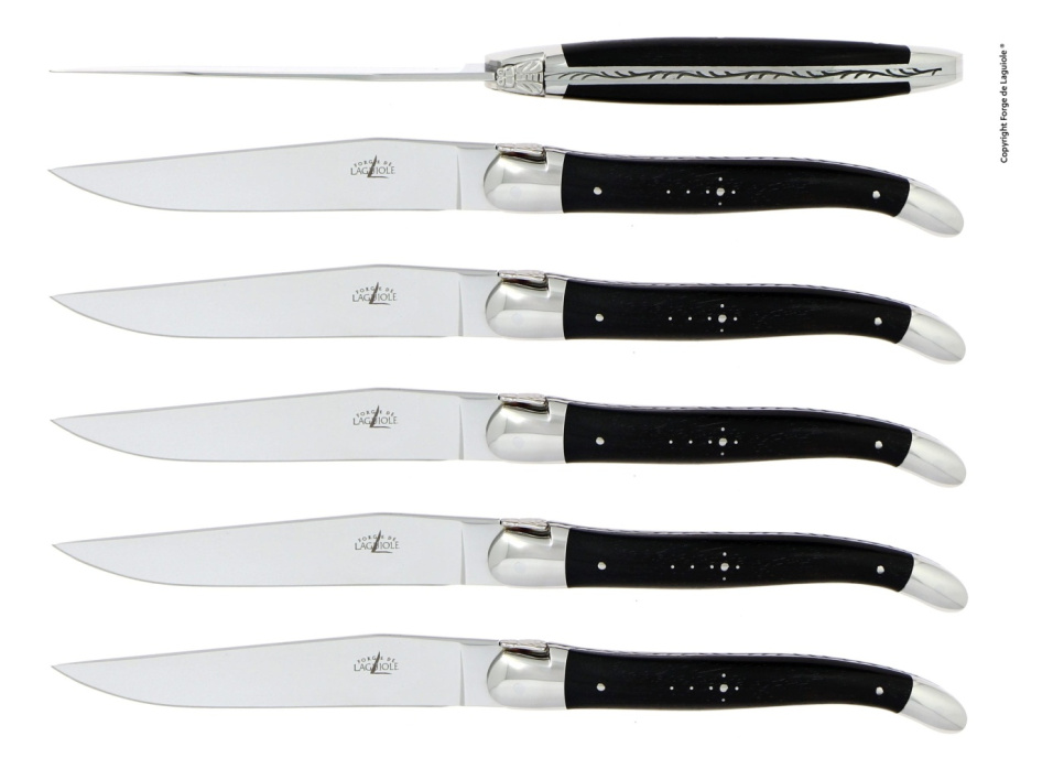 Set med 6 handgjorda köttknivar, handtag av ebenholts - Forge de Laguiole i gruppen Dukning / Bestick / Knivar hos The Kitchen Lab (1446-24423)