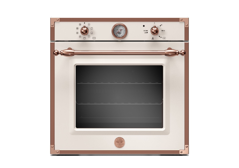 Elfenbensvit inbyggnadsugn med kanter i mässing, 60 cm, Heritage - Bertazzoni