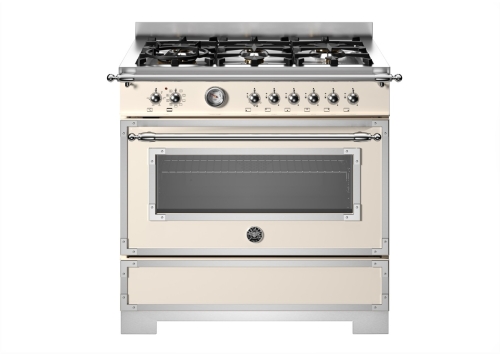 Gasspis Heritage, 90 cm, 6 brännare, 1 ugn, Elfenbensvit - Bertazzoni