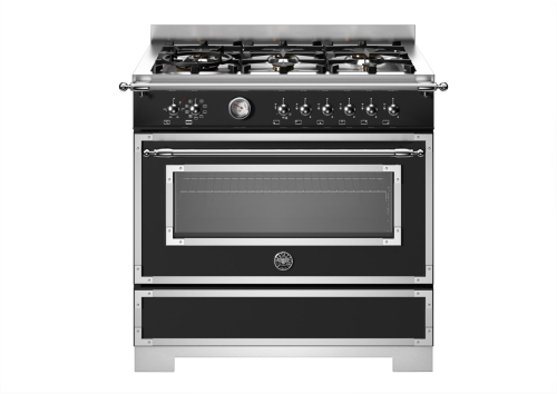Gasspis Heritage, 90 cm, 6 brännare, 1 ugn, Mattsvart - Bertazzoni