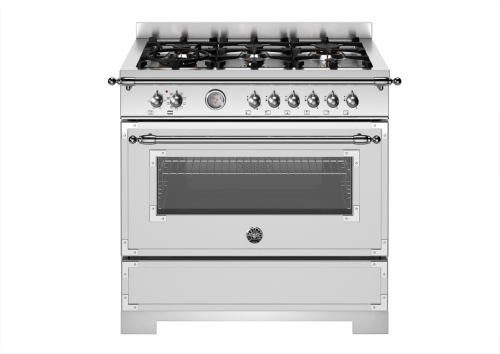 Gasspis Heritage, 90 cm, 6 brännare, 1 ugn, Rostfri - Bertazzoni