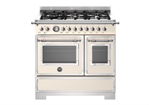 Gasspis Heritage, 90 cm, 6 brännare, 2 ugnar, Elfenbensvit - Bertazzoni