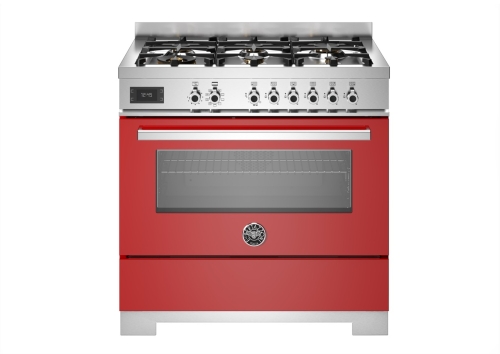 Gasspis Professional, 90 cm, 6 brännare, 1 ugn, Röd - Bertazzoni