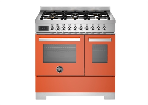Gasspis Professional, 90 cm, 6 brännare, 2 ugnar, Orange - Bertazzoni