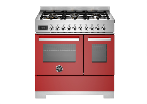 Gasspis Professional, 90 cm, 6 brännare, 2 ugnar, Röd - Bertazzoni