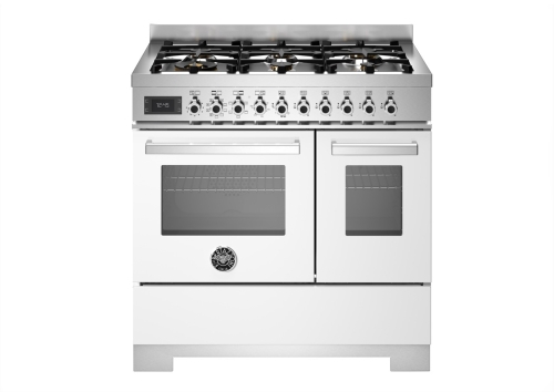 Gasspis Professional, 90 cm, 6 brännare, 2 ugnar, Vit - Bertazzoni
