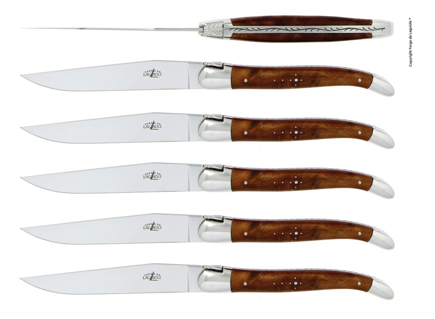 Set med 6 handgjorda kötknivar, handtag av tuja - Forge de Laguiole