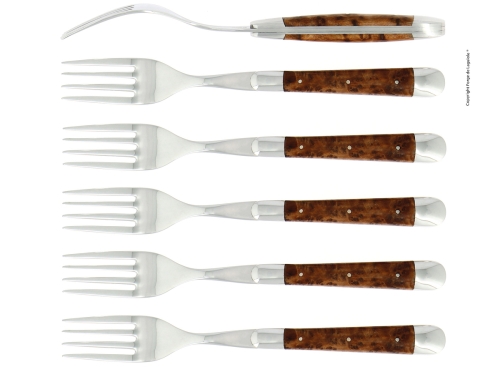 Sex gafflar, Handtag av Tuja, blank, Tradition - Forge de Laguiole