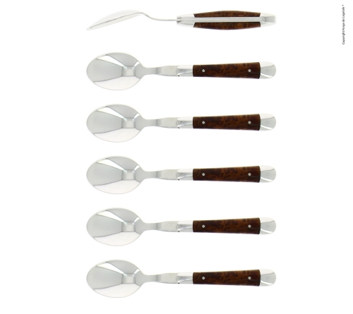 Sex dessertskedar, Handtag av Tuja, blank, Tradition - Forge de Laguiole
