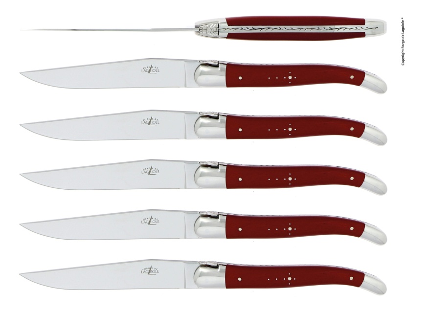 Set med 6 matknivar, handtag av röd micarta - Forge de Laguiole