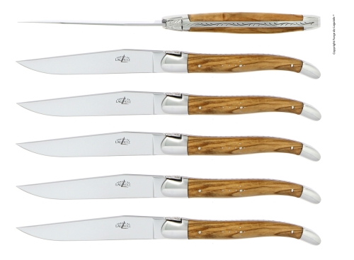 Sex knivar, Handtag av Oliv, blank, Tradition - Forge de Laguiole