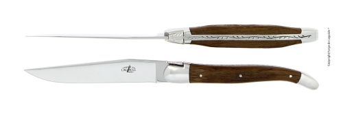 Två knivar, Handtag av Bark från Förstenad Ek, blank, Tradition - Forge de Laguiole