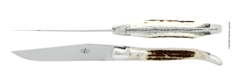 Två knivar, Handtag av Hjorthorn, blank, Tradition - Forge de Laguiole