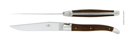 Två knivar, Handtag av Förstenad Ek, blank, Tradition - Forge de Laguiole