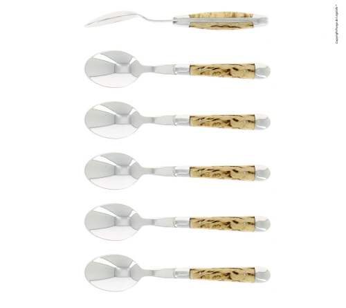 Sex dessertskedar, Handtag av Björk, blank, Tradition - Forge de Laguiole