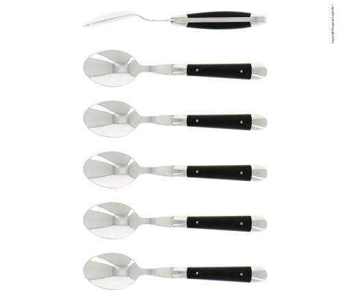 Sex dessertskedar, Handtag av Ebenholts, blank, Tradition - Forge de Laguiole