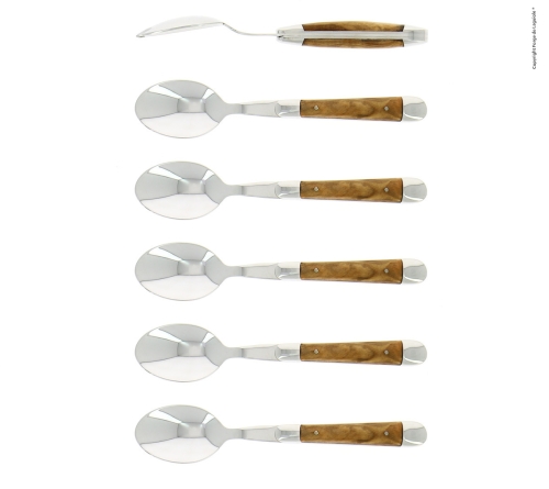 Sex dessertskedar, Handtag av Oliv, blank, Tradition - Forge de Laguiole