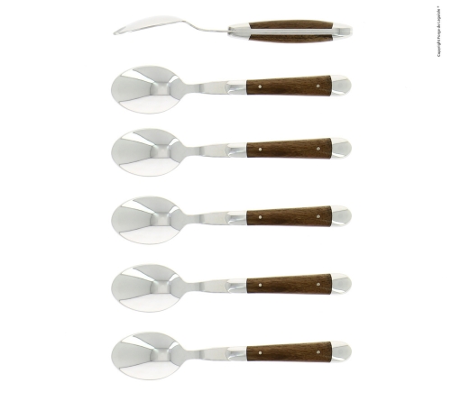 Sex dessertskedar, Handtag av Valnöt, blank, Tradition - Forge de Laguiole
