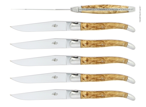 Sex knivar, Handtag av Björk, blank, Tradition - Forge de Laguiole