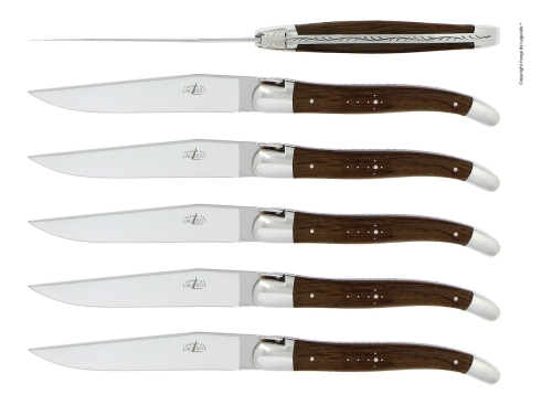 Sex knivar, Handtag av Förstenad Ek, blank, Tradition - Forge de Laguiole