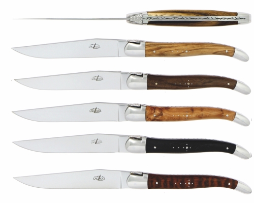 Sex knivar, Handtag av olika ädelträslag, blank, Tradition - Forge de Laguiole