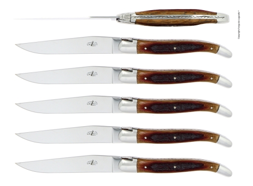 Sex knivar, Handtag av Trä från Ekfat, blank, Tradition - Forge de Laguiole