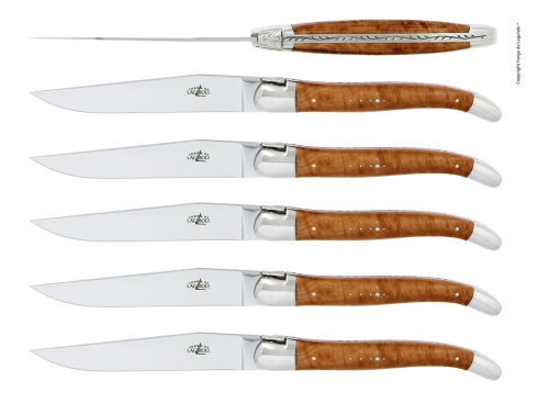 Sex knivar, Handtag av Trädljung, blank, Tradition - Forge de Laguiole
