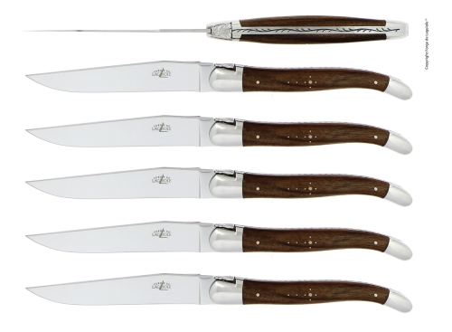 Sex knivar, Handtag av Valnöt, blank, Tradition - Forge de Laguiole