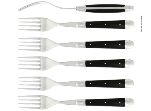 Sex gafflar, Handtag av Ebenholts, blank, Tradition - Forge de Laguiole