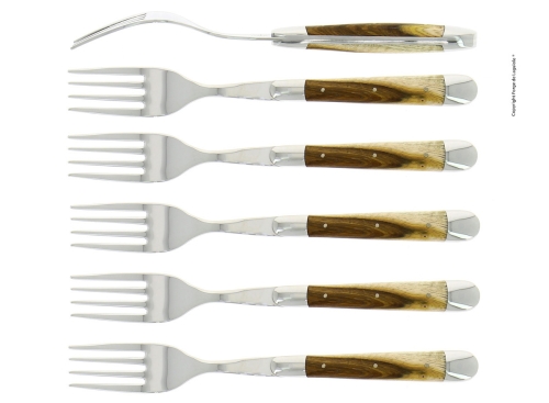 Sex gafflar, Handtag av Pistage, blank, Tradition - Forge de Laguiole