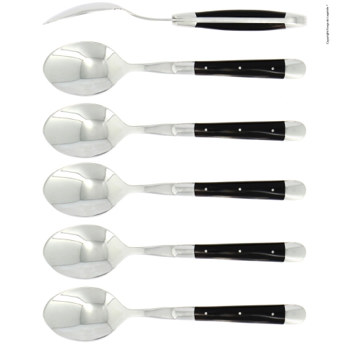 Sex skedar, Handtag av Mörkt Horn, blank, Tradition - Forge de Laguiole