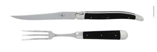 Trancherset 17 cm, Handtag av Mörkt Horn, blank, Tradition - Forge de Laguiole
