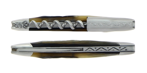 Sommelierkniv av Aubrachorn, damaskerad m dekor, Collection - Forge de Laguiole