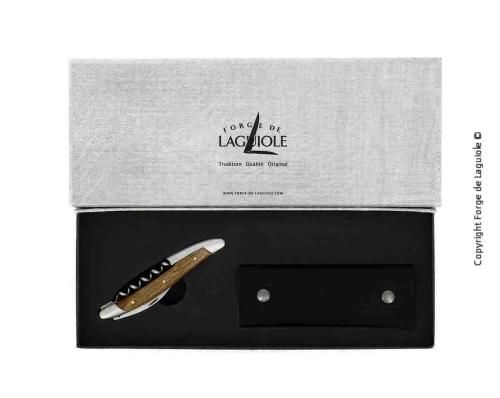 Sommelierkniv av Bark från Förstenad Ek, damaskerad m dekor, Collection - Forge de Laguiole