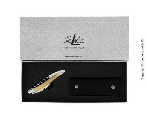 Sommelierkniv av Ljust Horn, damaskerad m dekor, Collection - Forge de Laguiole