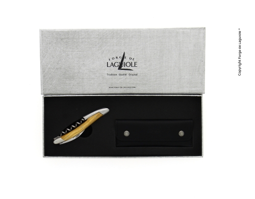 Sommelierkniv av Oliv, damaskerad m dekor, Collection - Forge de Laguiole