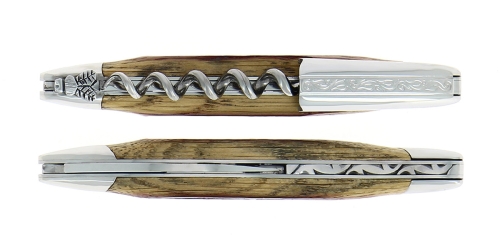 Sommelierkniv av Trä från Ekfat, damaskerad m dekor, Collection - Forge de Laguiole