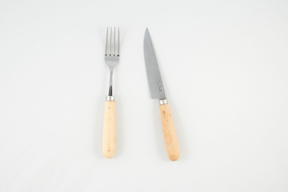 Kniv och gaffel i rostfritt stål och buxbom - Pallarès