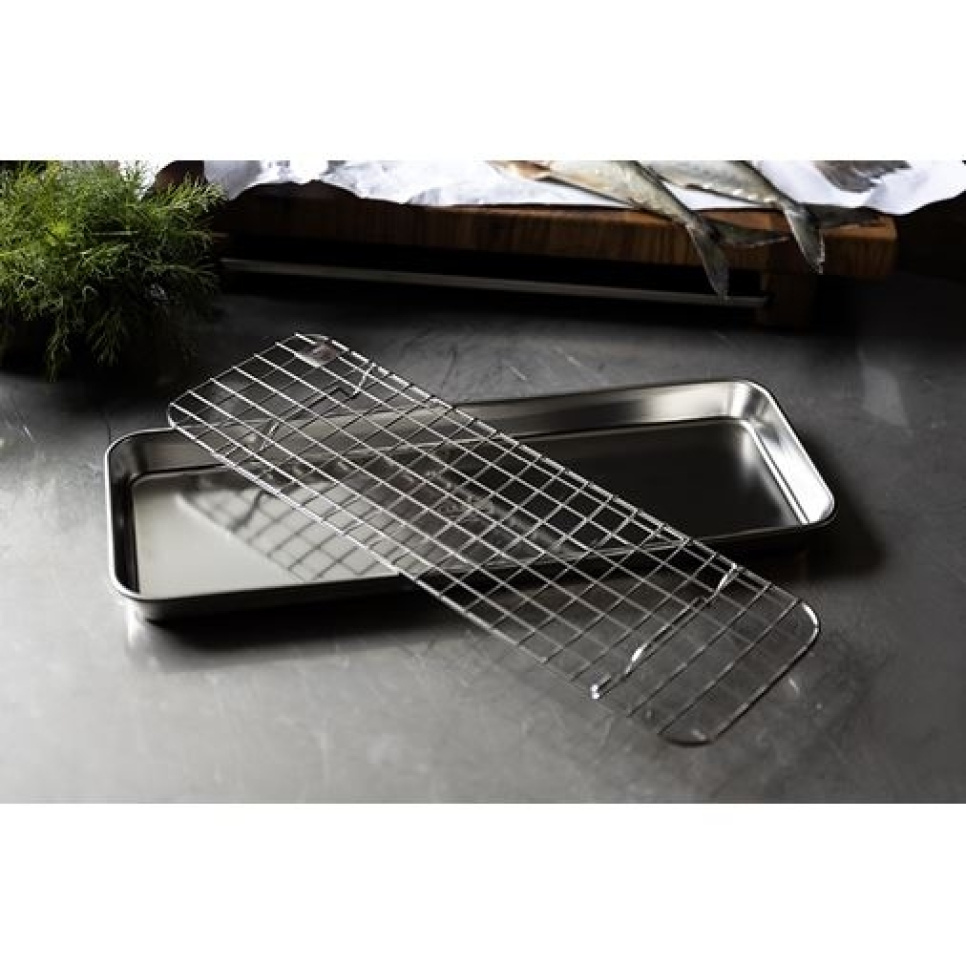 Gastrobleck/Plåt med Galler, 38x14 cm, Rostfritt Stål - Culimat