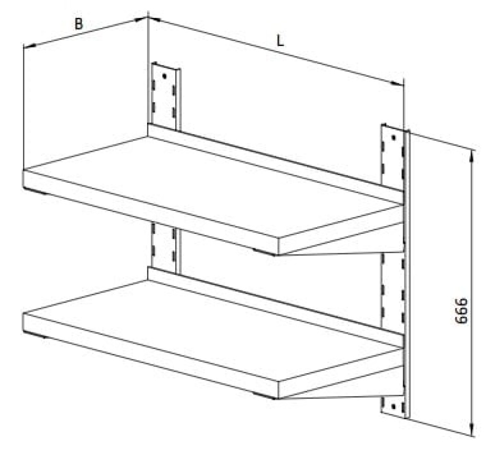 Rostfri vägghylla, dubbel