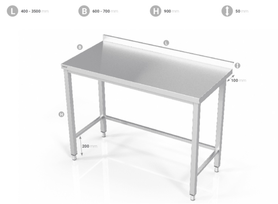 Rostfri bänk med öppet stativ i gruppen Köksinredning / Rostfri inredning / Rostfria bänkar hos KitchenLab (1102-20819)