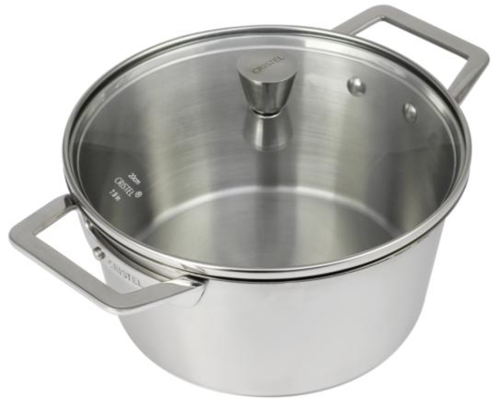 Rostfri gryta med två öron och glaslock, 1826 - Cristel