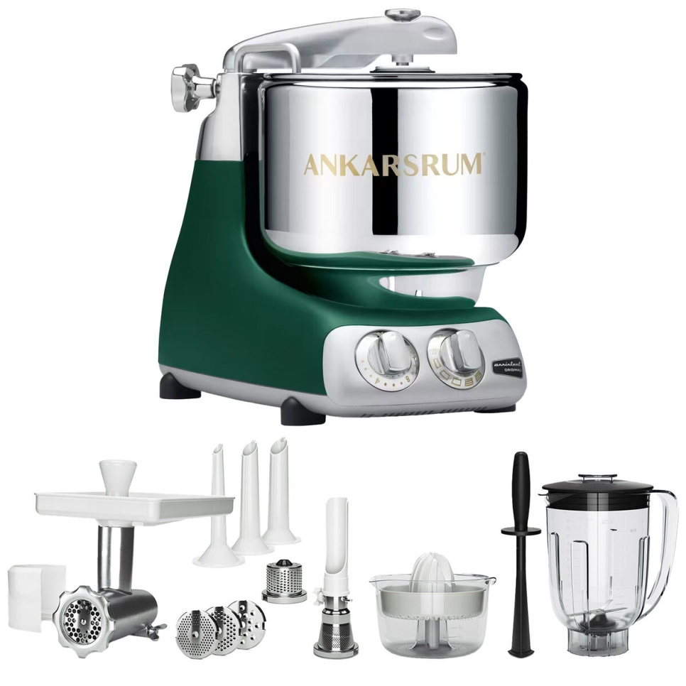 Ankarsrum Assistent Forest Green + Tillbehörspaket Deluxe i gruppen Köksmaskiner / Blanda & Hacka / Assistenter hos KitchenLab (1270-33326)