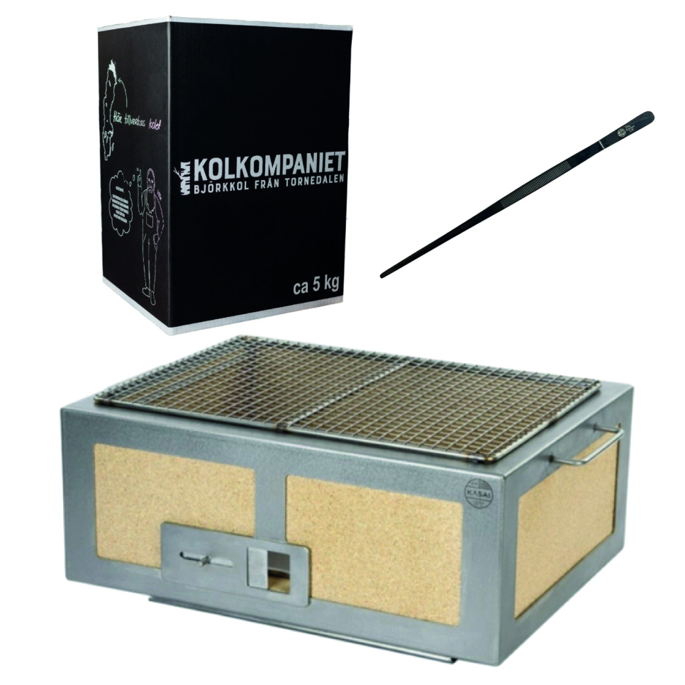 Japansk Bordsgrill / Konro, Kasai Little med pincett och kol i gruppen Grillar, Spisar & Ugnar / Grillar / Bordsgrillar hos KitchenLab (1317-34670)