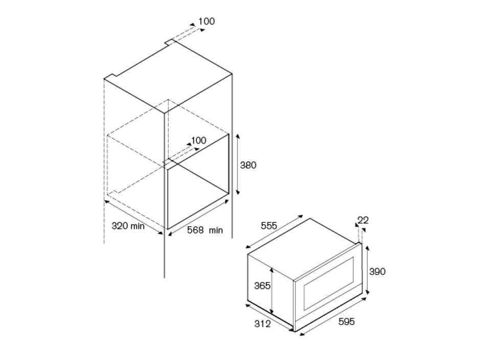 Mikrovågsugn Modern, Vägghängd, 38 cm, Svart - Bertazzoni
