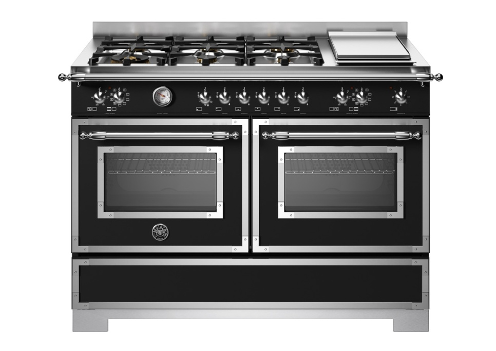 Gasspis Heritage, 120 cm, 6 brännare + stekbord, 2 ugnar, Mattsvart - Bertazzoni i gruppen Grillar, Spisar & Ugnar / Spisar / Gasspisar hos KitchenLab (1403-34180)