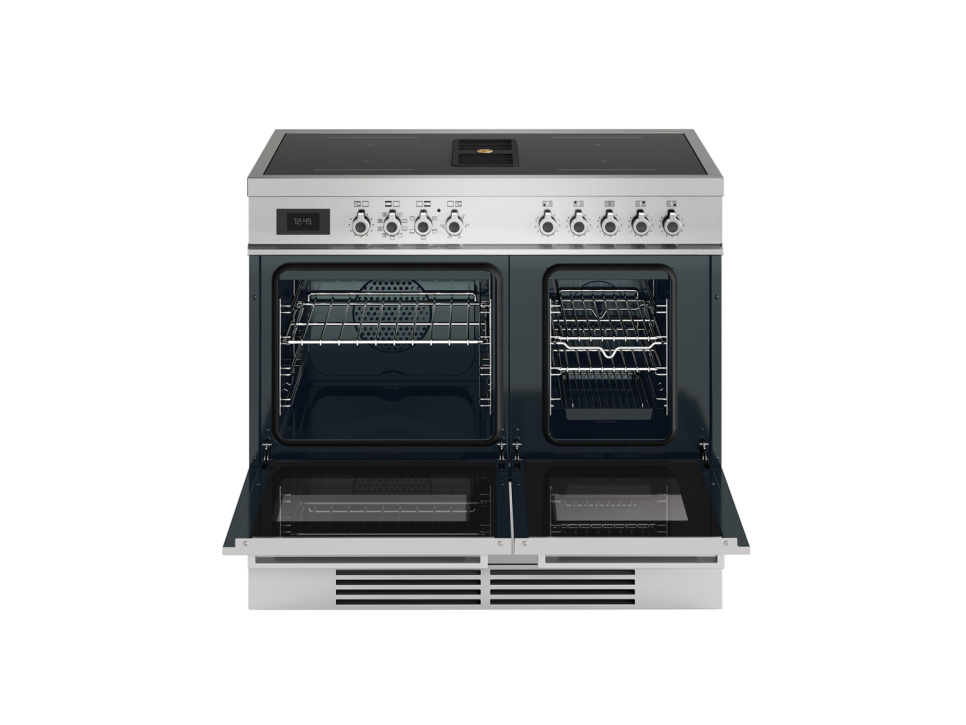 Induktionsspis med integrerad fläkt Professional, 100 cm, 4 Zoner, 2 Ugnar, Rostfri - Bertazzoni