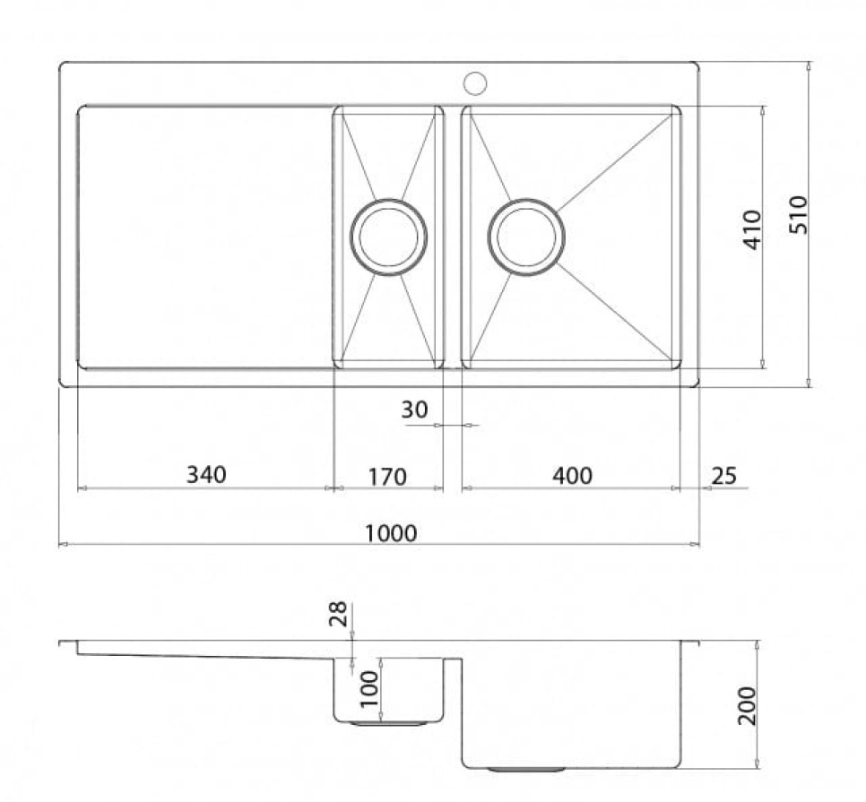 Rostfri diskho dubbel 1000 x 510 mm med avställningsyta till vänster Rostfri diskho dubbel 1000 x 510 mm med avställningsyta till vänster