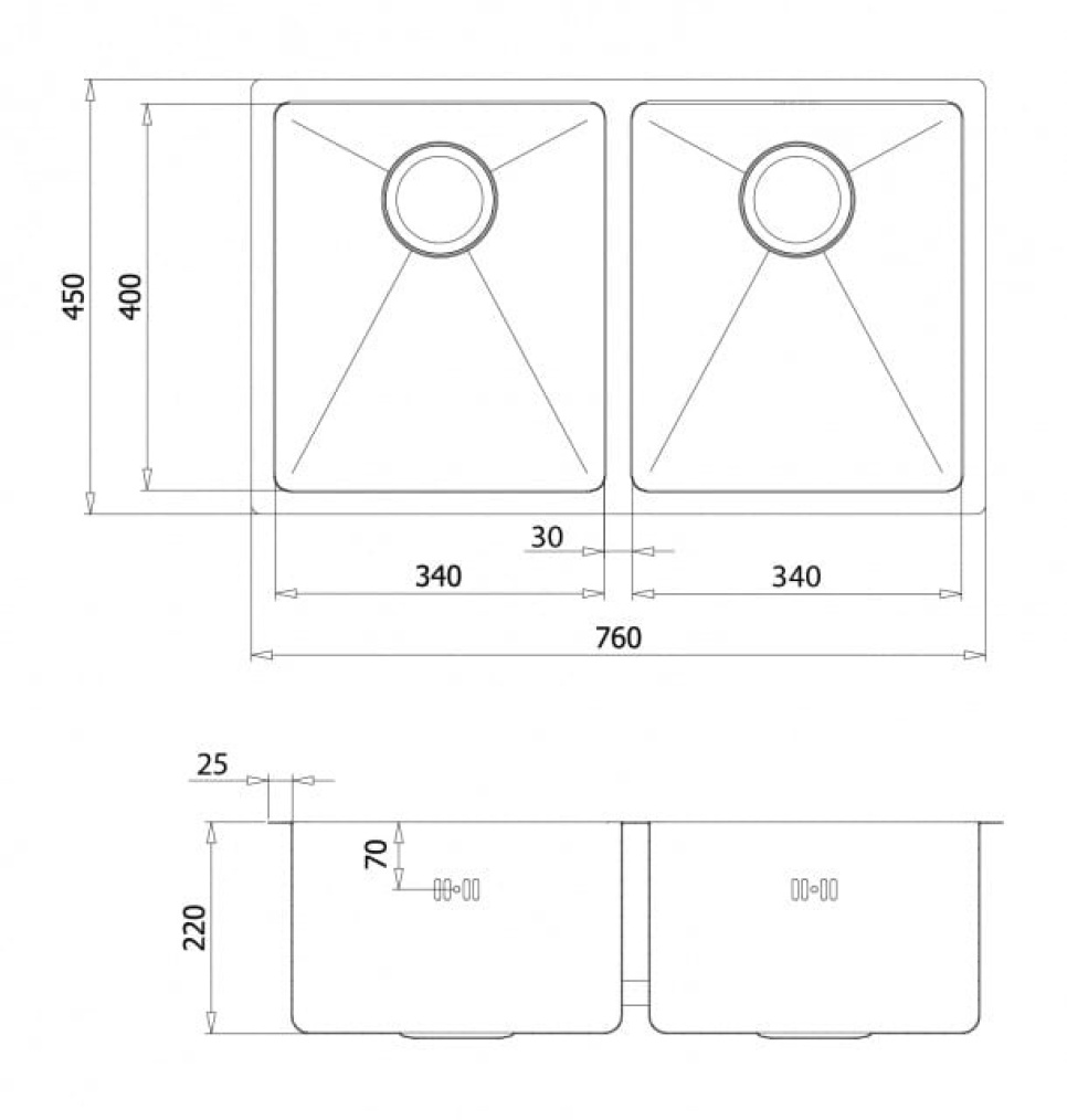 Rostfri diskho dubbel 760 x 450 mm